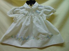  Vintage  Baby Girl Size 6-9 Months All White w/ Floral  Birds Embroidered Dr