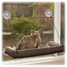 K&H EZ Mount Bolster Cat Window Perch for Large Cats, Sturdy Foldable Hammock