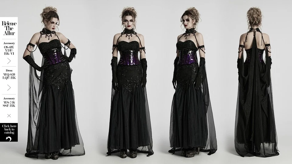 Capa de gasa Punk Rave Dark Night Vampire para mujer con gargantilla desmontable con cuentas Foto 2 de 4