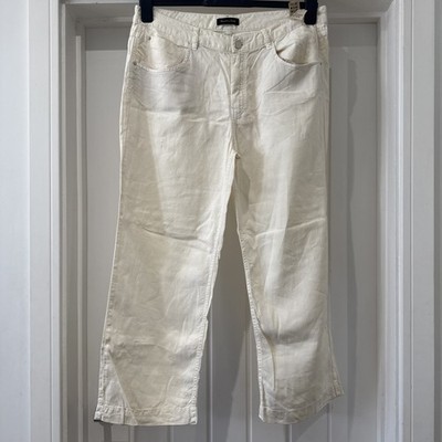Massimo Dutti Trousers Cream Linen Lightweight size 16 Uk W34 L25 Cropped Wide