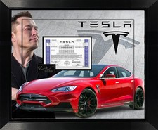 Tesla Stock Certificate Framed Display – 25” x 29” – Elon Musk & Model S Artwork
