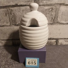 Honeypot Ceramic White Honey Pot & lid. No Spoon. 5" Tall. Perfect For Anything