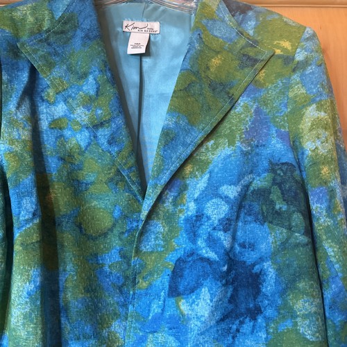 Kim Rogers NWT Vibrant Turquoise & Yellow Spring Fitted Blazer Jacket Lined 14 P