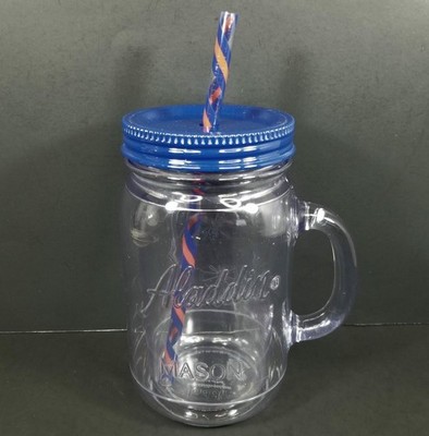 Aladdin 32 oz Mason Jar Insulated Tumbler BLUE Lid Plastic Travel Mug New Straw