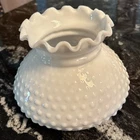 Vtg Hobnail Lamp Shade White Milk Glass Ruffled 6 " Fitter 4.5" Height-Ruffled