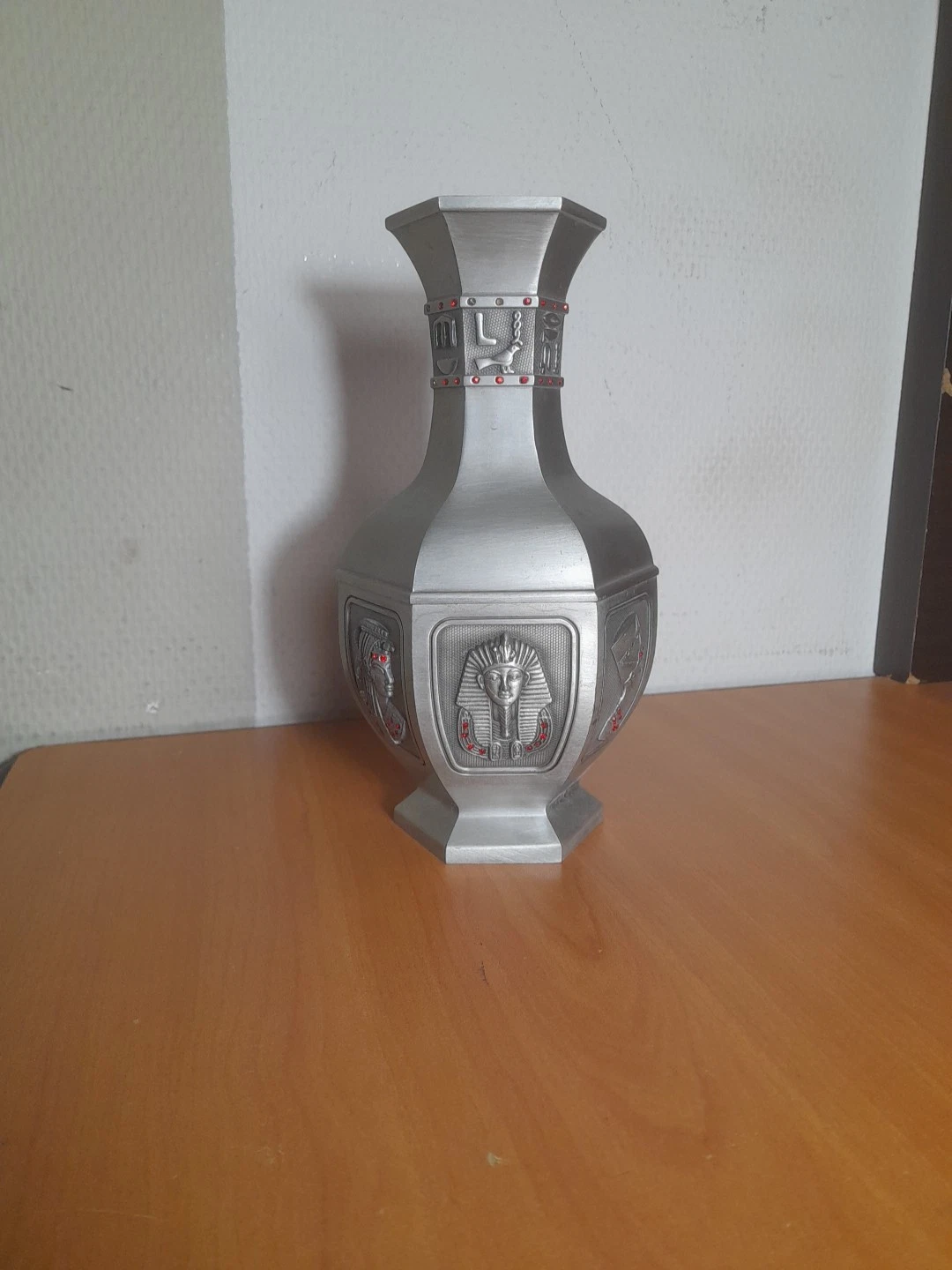 Egyptian Tin Vase with Red Rhinestones