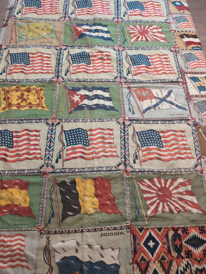 Tobacco Felts Flannel Crib Quilt 22 American Flags Cigar Premium Folk Art - Image 2 of 4