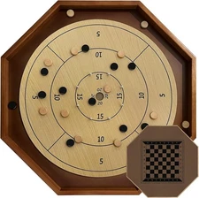 27 Inch Tournament Crokinole Board Game, 2 in 1 Crokinole and Checkers with 22”