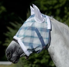 Schneiders Dura-Mesh Plaid Fly Horse Mask with Ears | Plaid Blue | Various Sizes