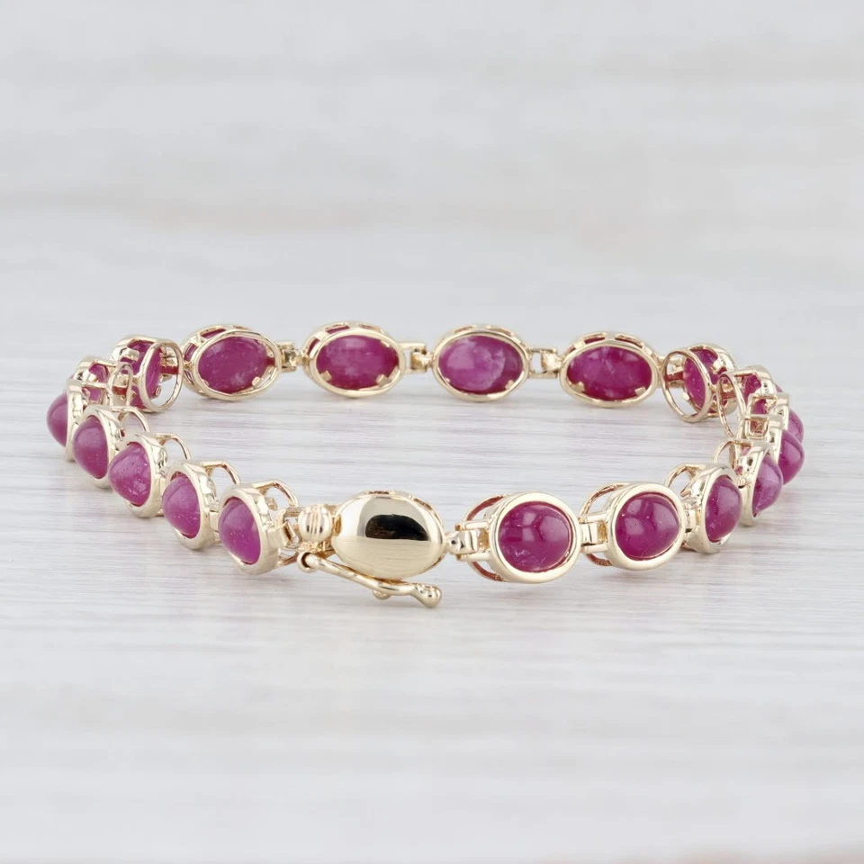Ruby Oval Cabochon Tennis Bracelet 14k Yellow Gold 6.75" 5.2mm - Image 4 of 4