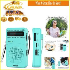 Mini Portable AM FM Radio Battery Operated with Tuning Light Blue