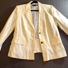 harv benard Sz. 8 Womens Button Front Short Blazer Linen Blend Lined Pockets