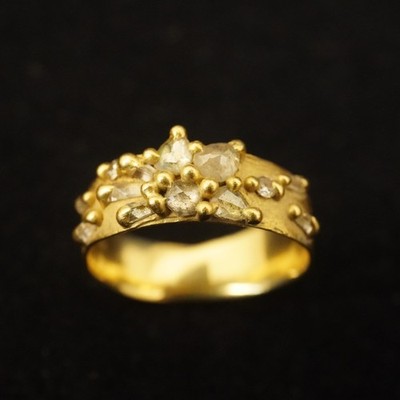 Polly Wales 18k Yellow Gold Frosty Diamond Lotus Ring, Size 6 - Free Shipping US