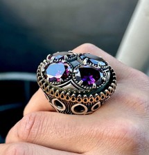 925 Men Silver Large Amethyst Ring, Mens Large Amethyst Silver Big Ottoman Ring