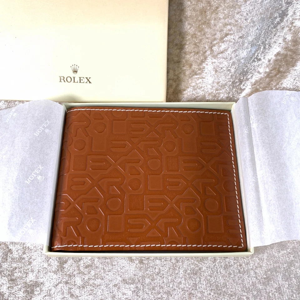 Carteira Rolex Jubileu Marrom Couro Bifold Em Relevo Presente VIP com Estojo - Imagem 2 de 4