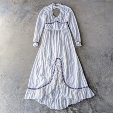 Vintage 70s Handmade Prairie Dress White Long...