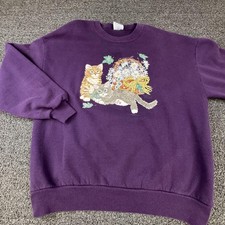 JERZEES Sweatshirt Womens XL Purple Pullover Fleece Cats Graphic USA Made