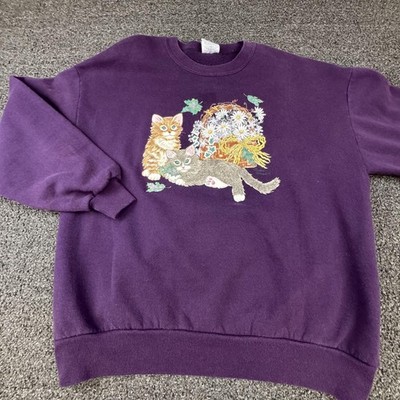 JERZEES Sweatshirt Womens XL Purple Pullover Fleece Cats Graphic USA Made