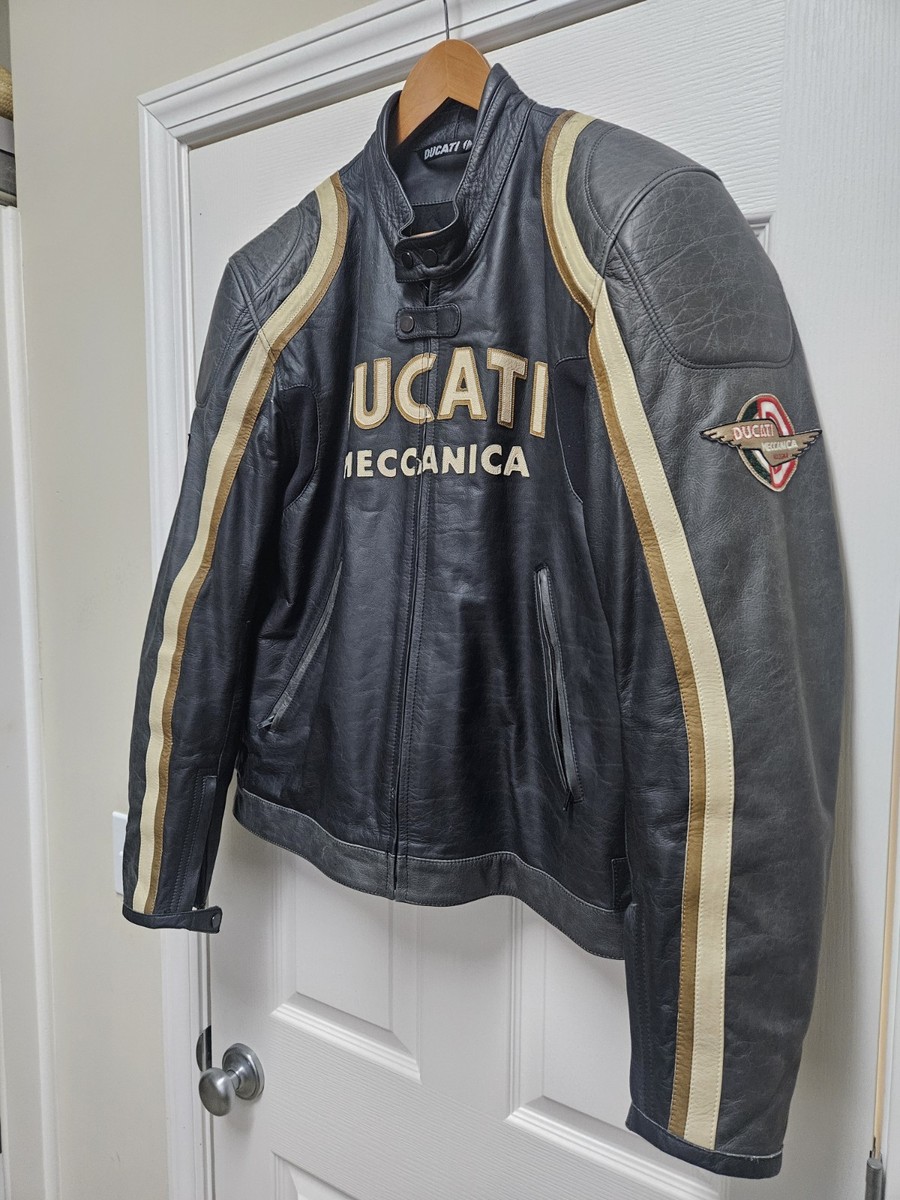 ジャケット・アウター 306 DUCATI Meccanica JKT 58 black/gray Vintage Ducati Meccanica Motorycycle Leather Jacket M Tech Size 58