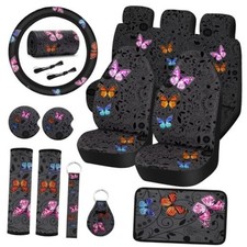 15 Pcs Butterfly Car Seat Covers Full Set For Car Front Classic Butterfly Style