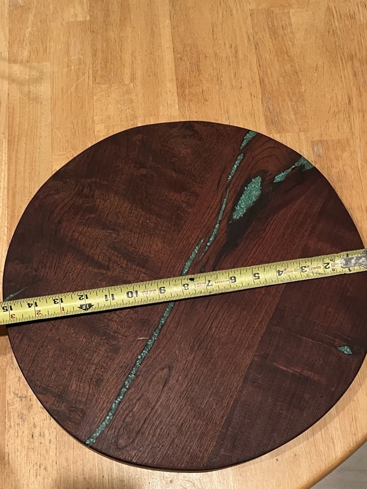Hecho a mano madera turquesa incrustaciones Lazy Susan 15 pulgadas de diámetro redondo Foto 3 de 3