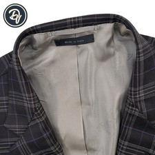 Mens 48 R Brioni Dark Brown Double Windowpane Plaid Wool Blazer Made Italy
