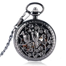 Classic Hollow-out Bird Case Men Skeleton Handwinding Mechanical Pocket Watch