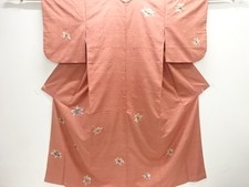 7539234: JAPANESE KIMONO / ANTIQUE KIMONO / SILK / TSUMUGI / EMBROIDERY / KIKU