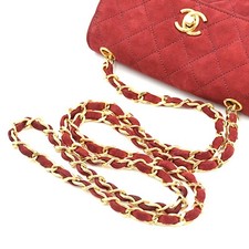 CHANEL Mini Matelasse Coco Mark Suede Chain Shoulder Bag Red
