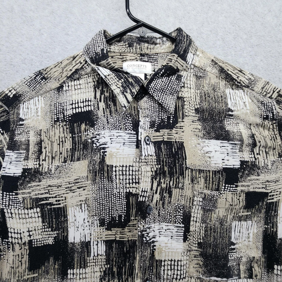 Concepts by Claiborne Shirt Mens Large Black Beige Abstract Print Short Sleeve - Image 2 of 4