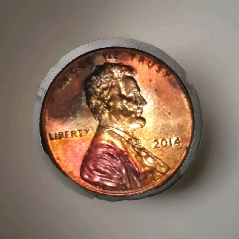2014-P Lincoln Shield Penny Original BU Luster Toning UNC EARRING In Earlobe 