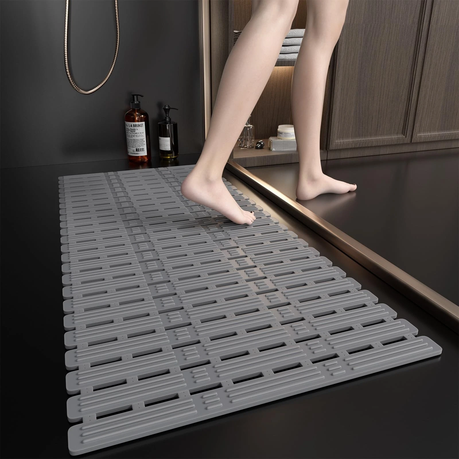 XIYUNTE Rubber Bath Mat for Tub Non Slip, 36" x 16" (Rectangular), Ink Gray