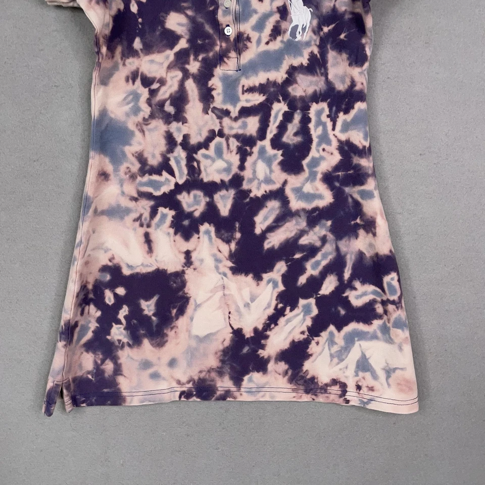 Polo Ralph Lauren Camisa Vestido Niñas Pequeño Personalizado Púrpura Rosa Tie Dye Big Pony Foto 3 de 4