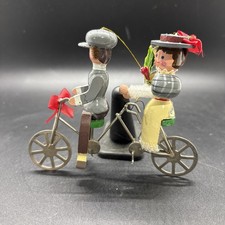 Decorazione natalizia vintage Kurt S Adler legno 1978 coppia su bicicletta tandem