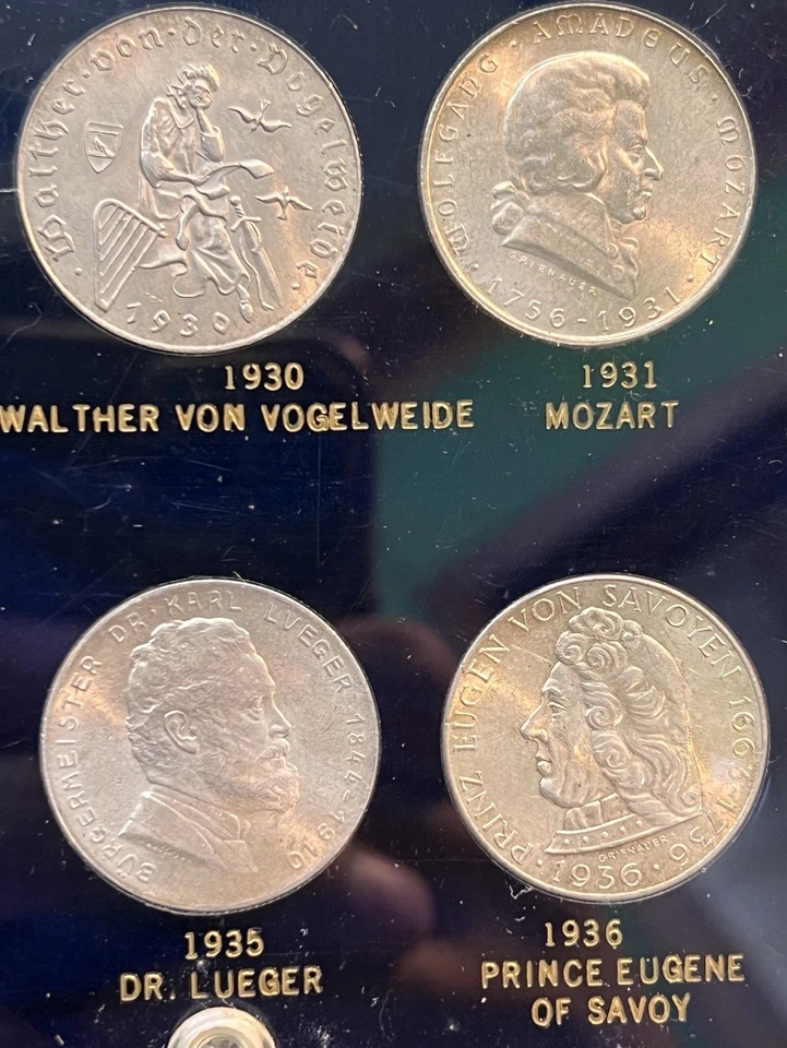 1928 -1937  AUSTRIA MOZART, HAYDN, SHUBERT 2 SHILLING COMMEMORATIVE COIN SET - Image 4 of 4