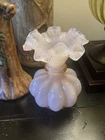 Fenton Pink Glass Overlay Melon Vase 1940s Ribbed Ruffle, Beautiful!