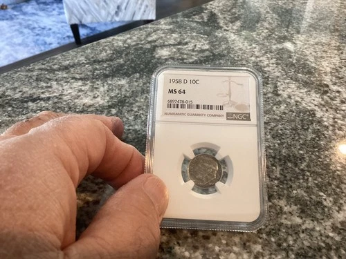 1958-D SILVER ROOSEVELT DIME NGC MS 64        GREAT TONING, SILVER
