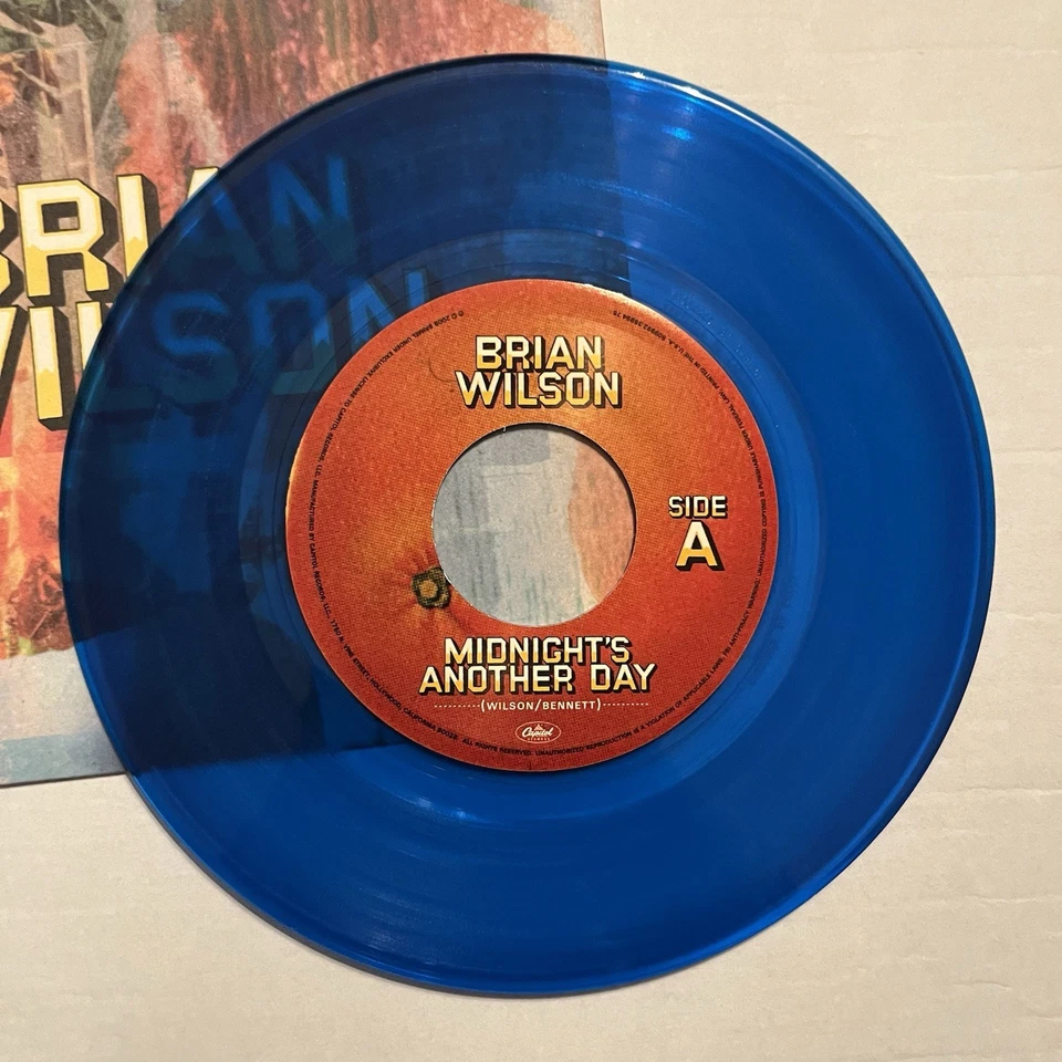 BRIAN WILSON - Midnight's Another Day - PROMO BLUE VINYL 7” Single Lucky Old Sun - Image 4 of 4