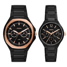 FOSSIL EVANSTON BQ2645SET Rose Gold/Black Dial CHRONOGRAPH Watch Set MSRP 330