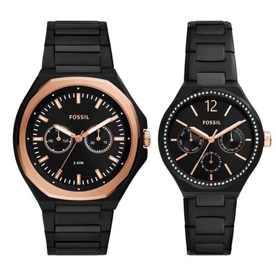 FOSSIL EVANSTON BQ2645SET Rose Gold/Black Dial CHRONOGRAPH Watch Set MSRP $330
