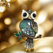 Beautiful Owl Abalone Shell Brooch-Bronze-Toned Zinc Alloy W/Box