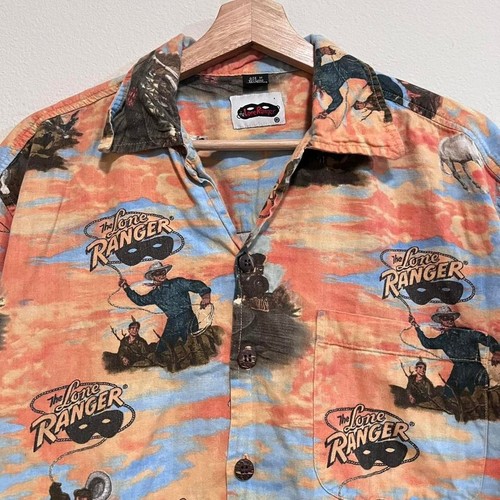 Vintage Lone Ranger Hawaiian Button Up Rayon Short Sleeve T Shirt TV Promo Sz M - Picture 2 of 5