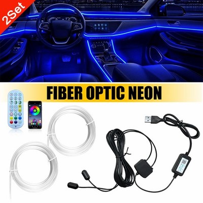 2Set 4M RGB Fiber Optic Light Strips Car Interior Decoration APP Remote 2-in-1