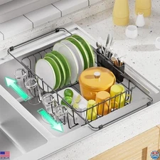Adjustable Expandable Dish Drying Rack - Versatile Sink & Countertop Drainer,