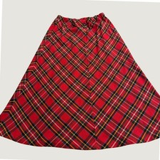 Vintage Beauti-Full Woman Red Plaid A-Line Maxi Skirt ILGWU Elastic Waist Sz 36