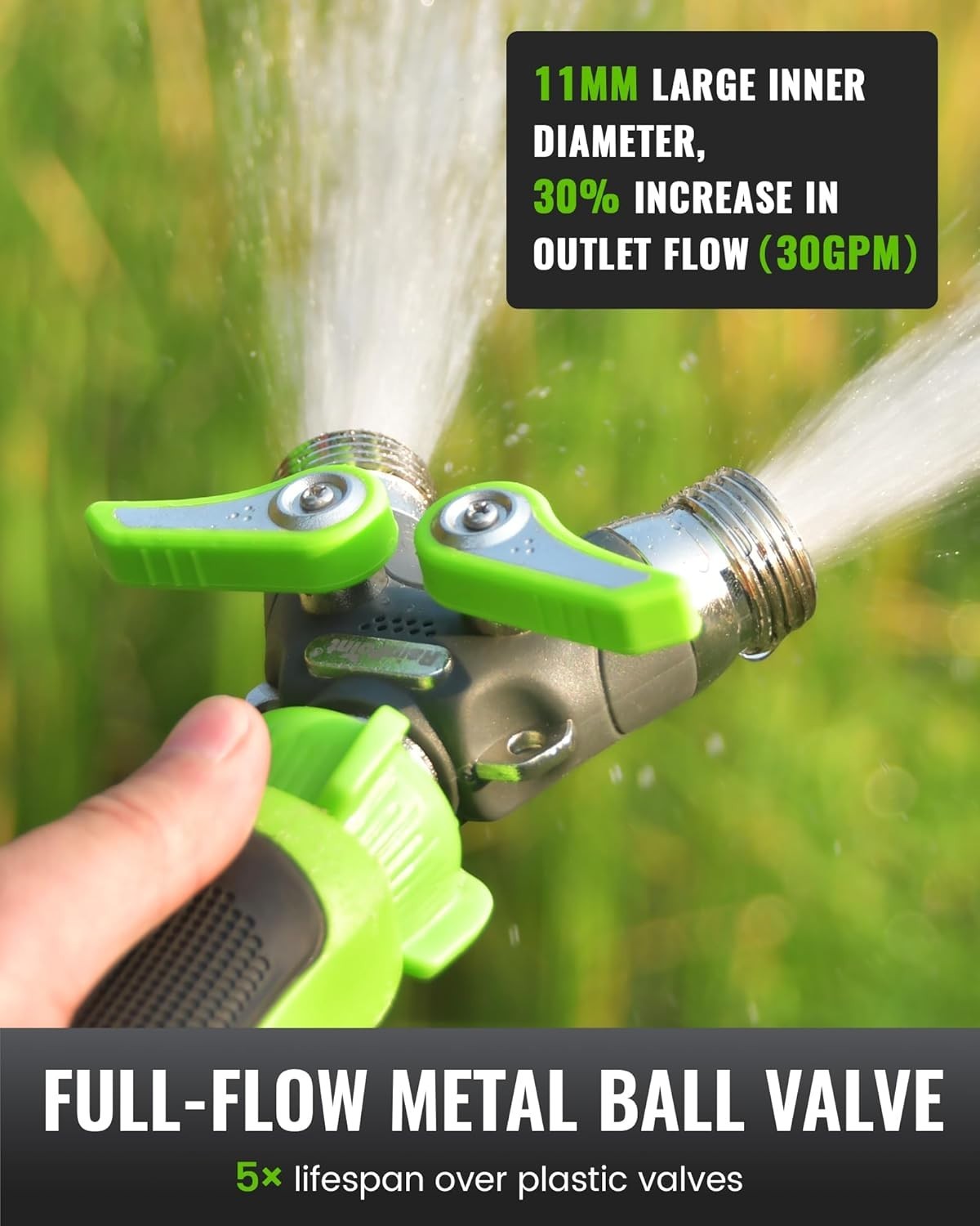 Heavy-Duty 2 Way Garden Hose Splitter - 100% Metal, Leak-Proof Design