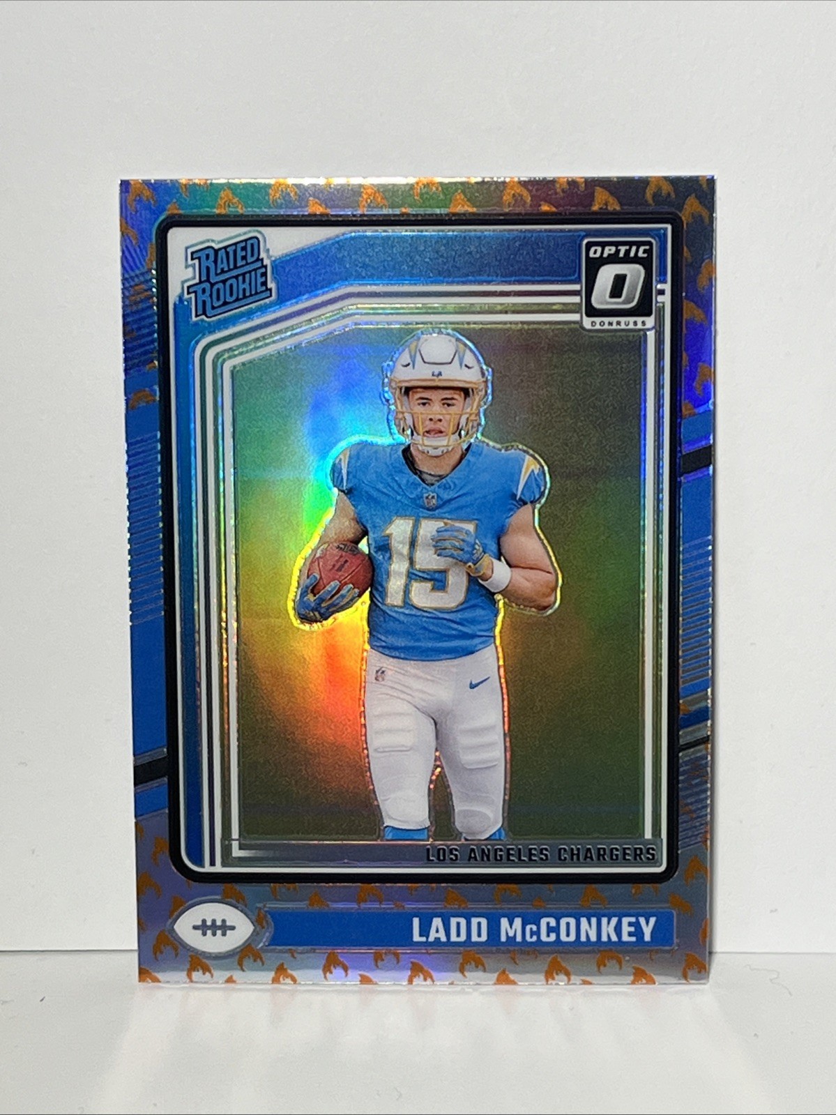 Ladd McConkey 2024 Optic Rated Rookie Fire Emoji SP Chargers RC Prizm #266