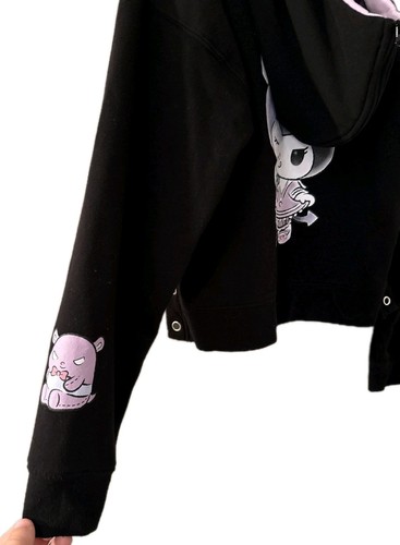 Kuromi Sanrio Crop Top Hoodie Sweatshirt Black Women’s Size M Hot Topic - Picture 11 of 18