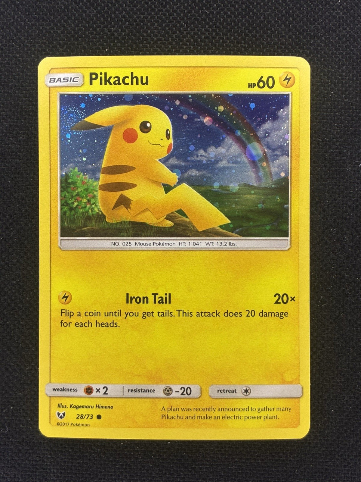 Pokemon TCG Pikachu 28/73 SM Shining Legends Cosmo Holo (Costco) NM Swirl