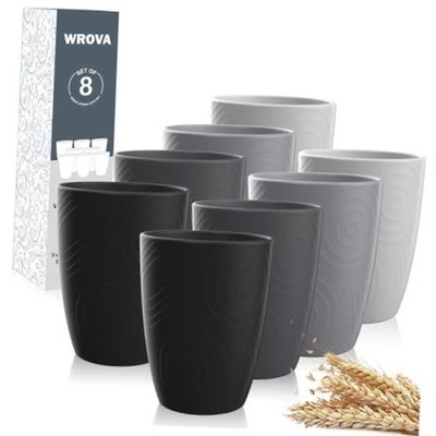 8 PCS Good 12 Ounce Wheat Straw Cups - Black, Deep Grey, Grey, Light Grey